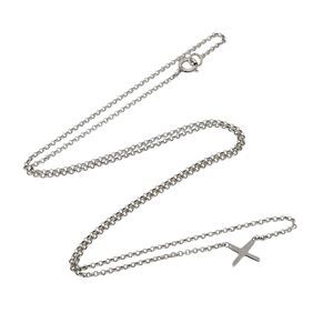 Estate Sterling Silver 925 Minimalist Sideways Cross Necklace 18"